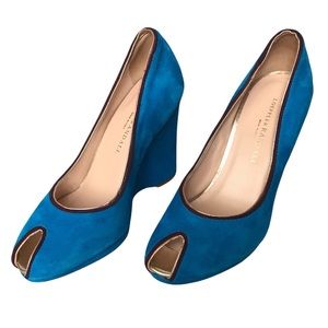 Loeffler Randall Womens Shoes Sz6.5 Blue Suede Wedges Made in Italy (were $405!)